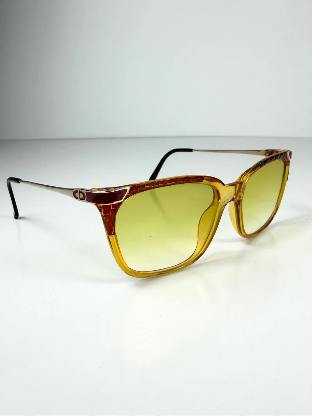 VTG Christian Dior 2403 Croc Embossed Butterfly Cat Eye CD Logo Yellow Burgundy